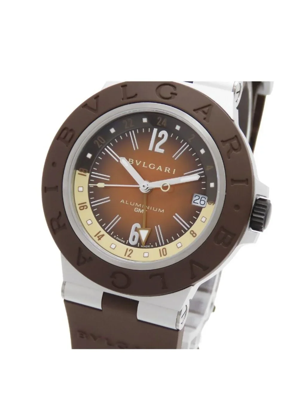 Bvlgari Aluminum Brown Titanium Rubber GMT Fender Watch Automatic